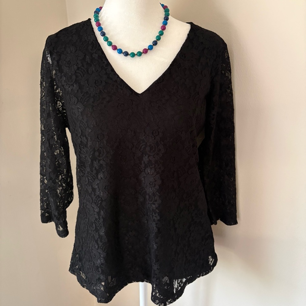 Motto Black Lace Blouse with sheer lace sleeves size medium going out top